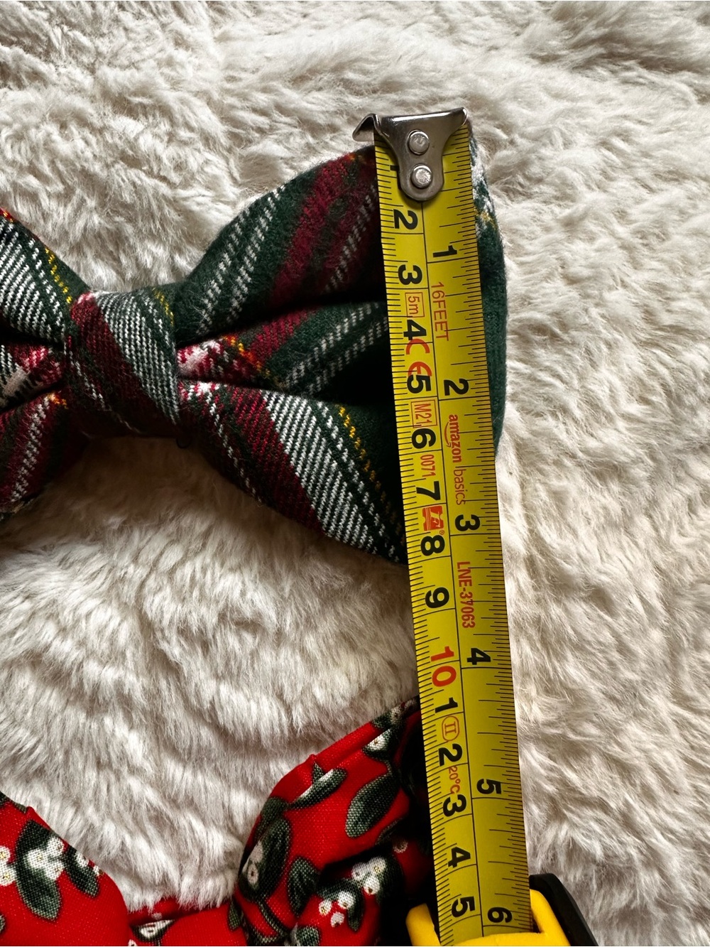 The Foggy Dog Holiday Plaid & Denim Bow Set in Red, Green, Blue - Picture 7 of 7
